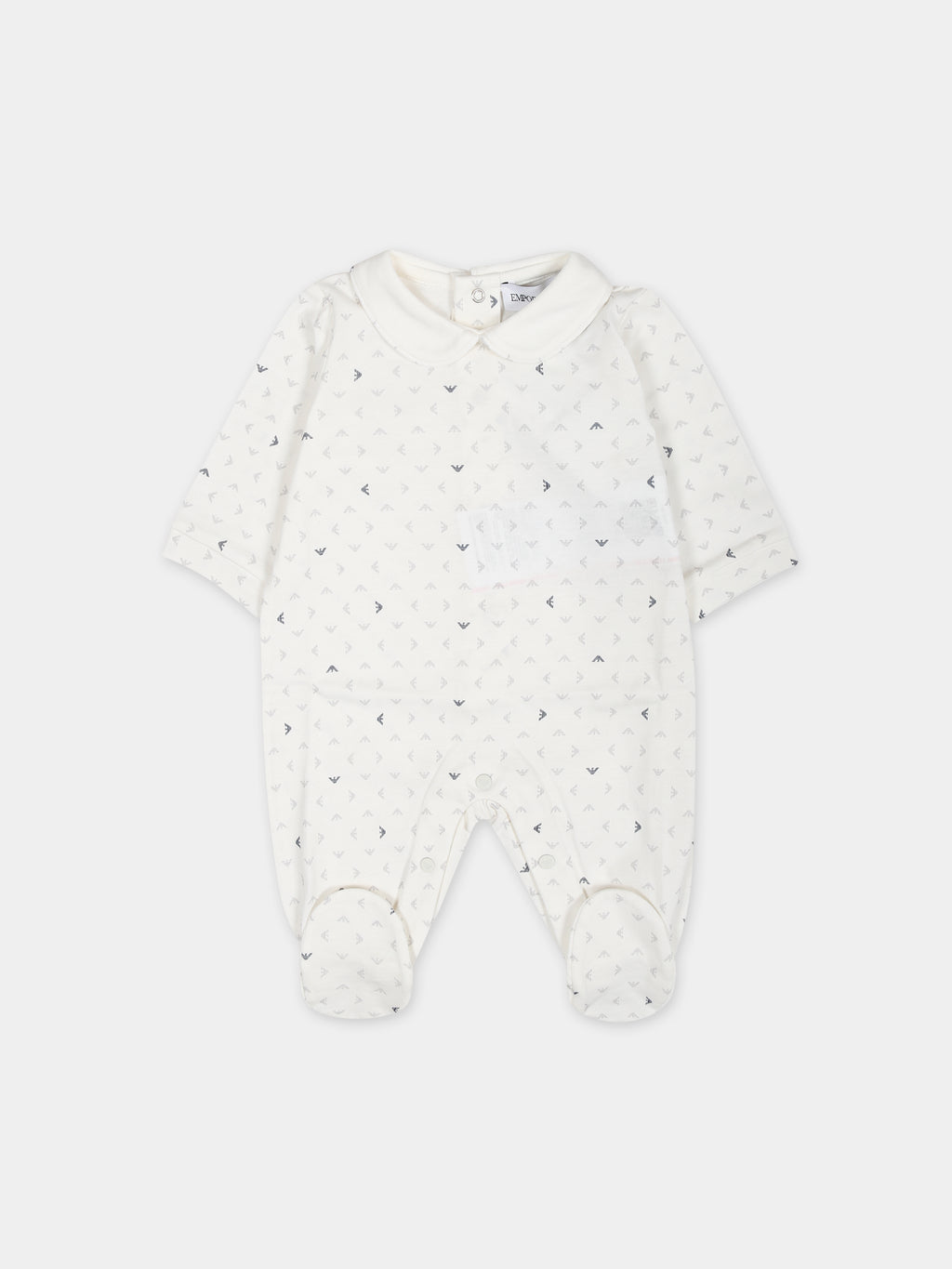Ivory playsuit for baby boy with all-over eagle logo